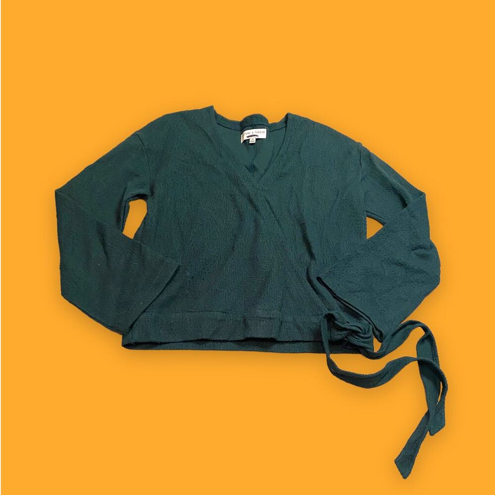 Texture & Thread by Madewell Forest Green Cotton Faux Wrap Top Size XS